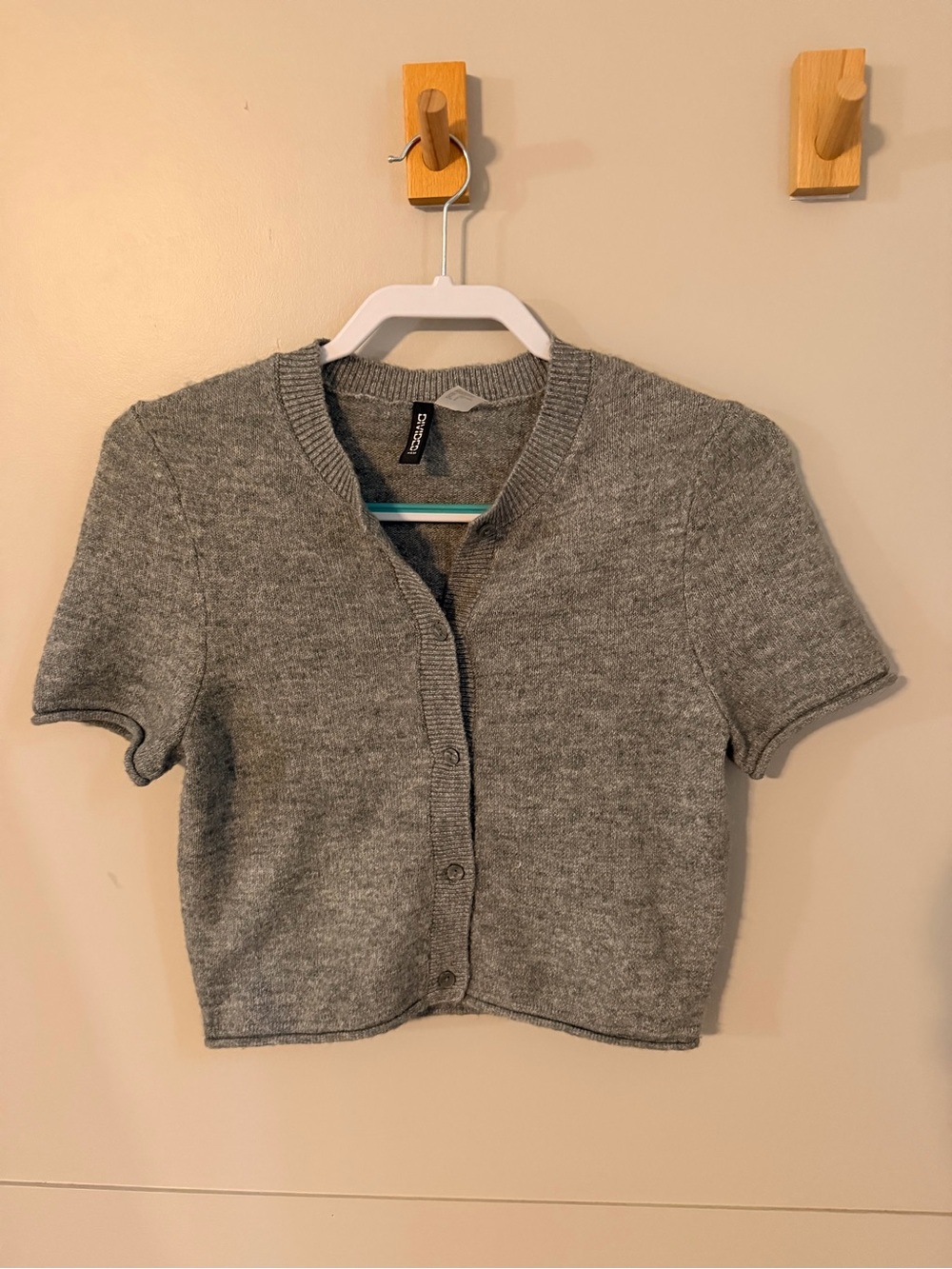 Grey Short-Sleeve Button Cardigan